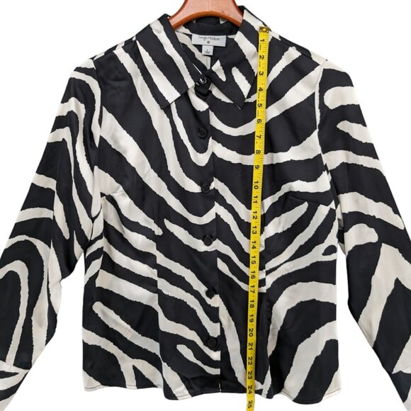 Sergio Hudson Zebra Print Blouse Womens Black Button Front Long Sleeve Size L - Picture 5 of 10